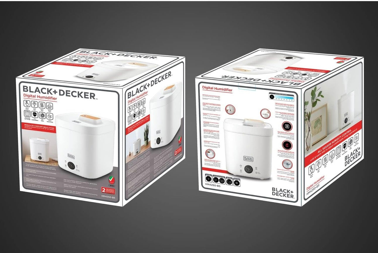 BLACK+DECKER Digital Humidifier, 110W 4L Capacity for Large Rooms up to 40m2