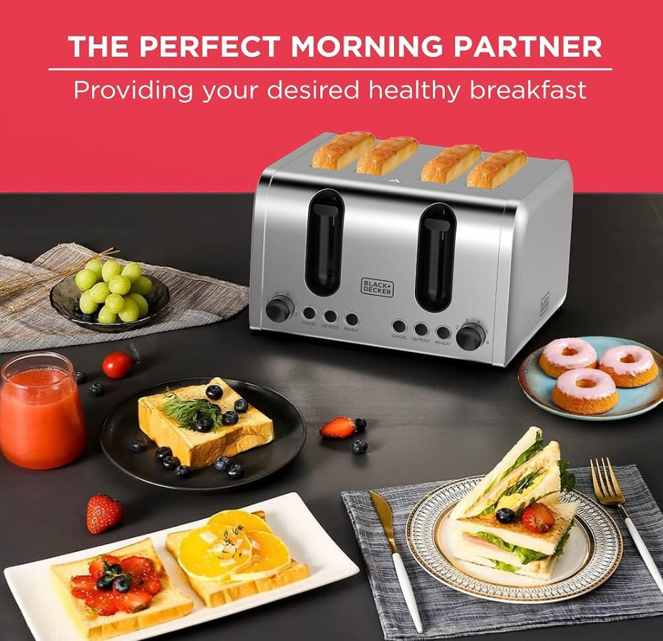 BLACK+DECKER 4-Slice Toaster, 2100W Double-Sided Heating