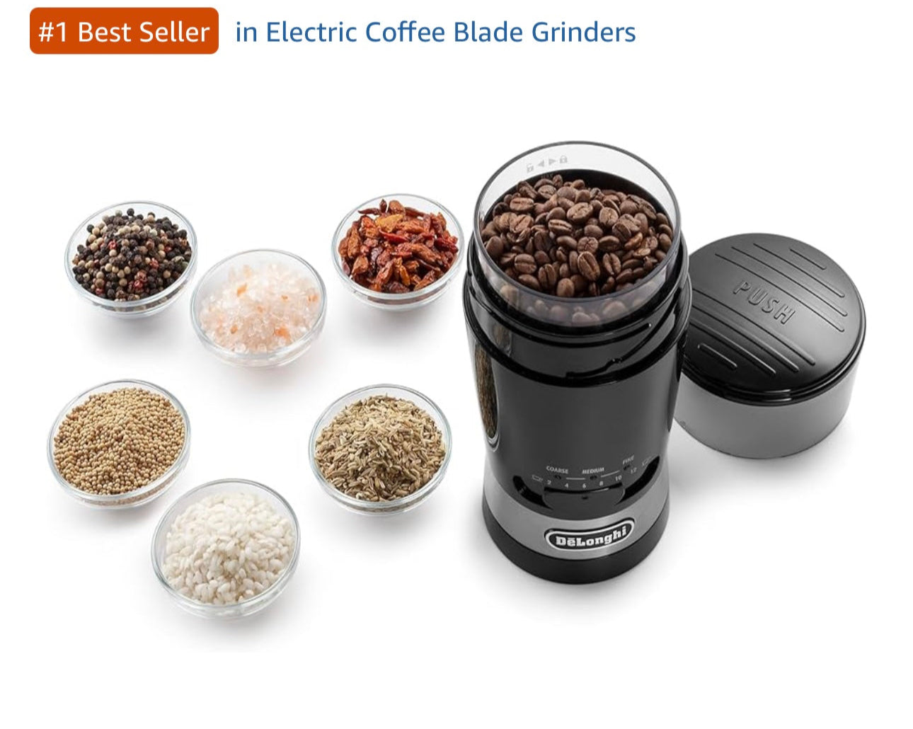 De'Longhi Electric Coffee Grinder, Stainless Steel Blade