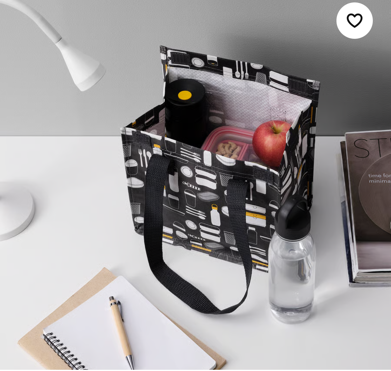 IKEA FLADDRIG Lunch bag, patterned gray, 25x16x27 cm (9 ¾x6 ¼x10 ¾ ")