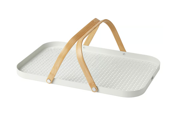 IKEA GRÖNFISK Tray with handle, bamboo/white, 46x30 cm (18x12 ")
