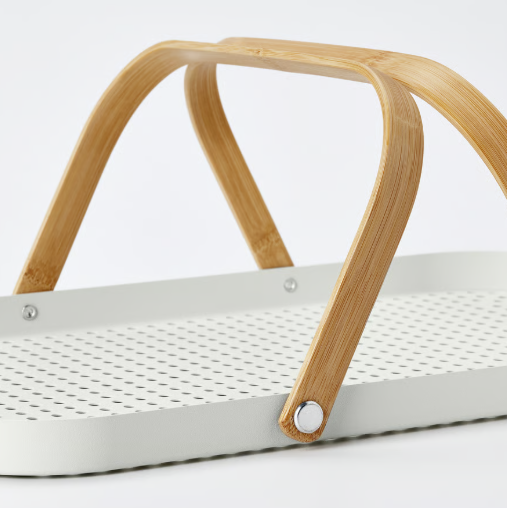 IKEA GRÖNFISK Tray with handle, bamboo/white, 46x30 cm (18x12 ")