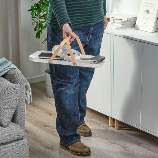 IKEA GRÖNFISK Tray with handle, bamboo/white, 46x30 cm (18x12 ")