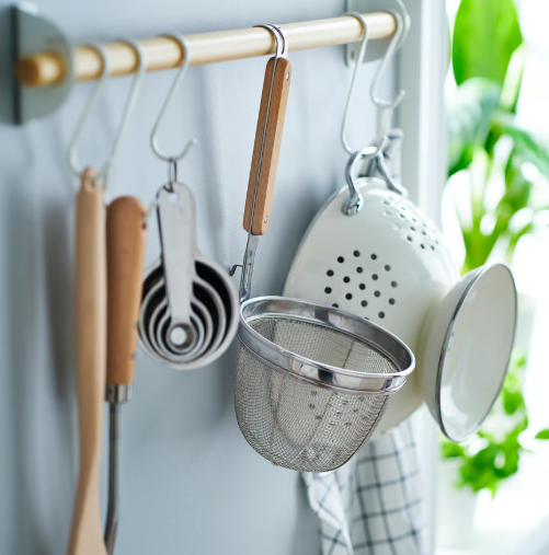 IKEA VARDAGEN Noodle strainer, stainless steel/beech, 30 cm (12 ")