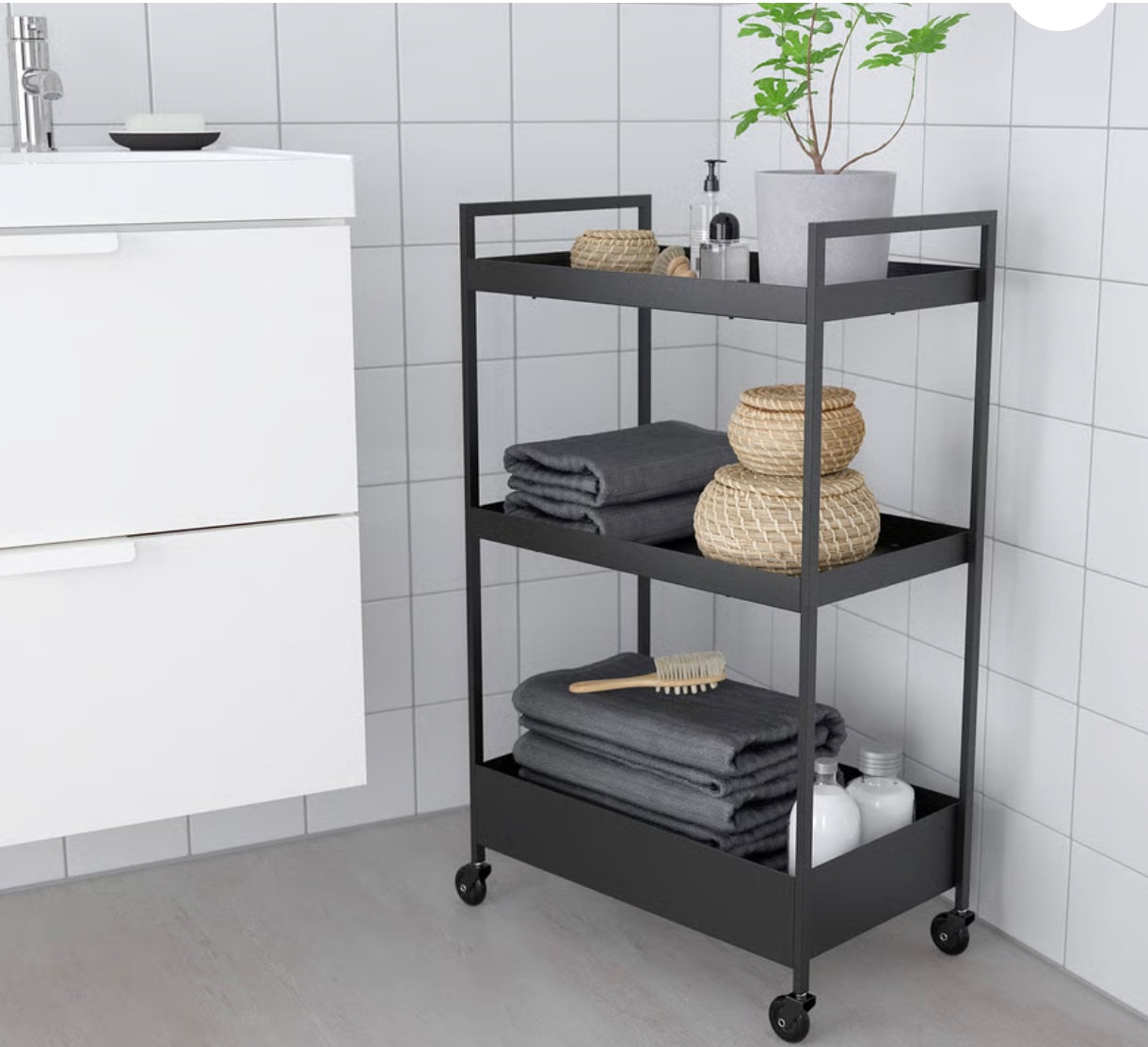 IKEA NISSAFORS Utility cart, black, 50.5x30x83 cm (19 7/8x11 3/4x32 5/8 ")