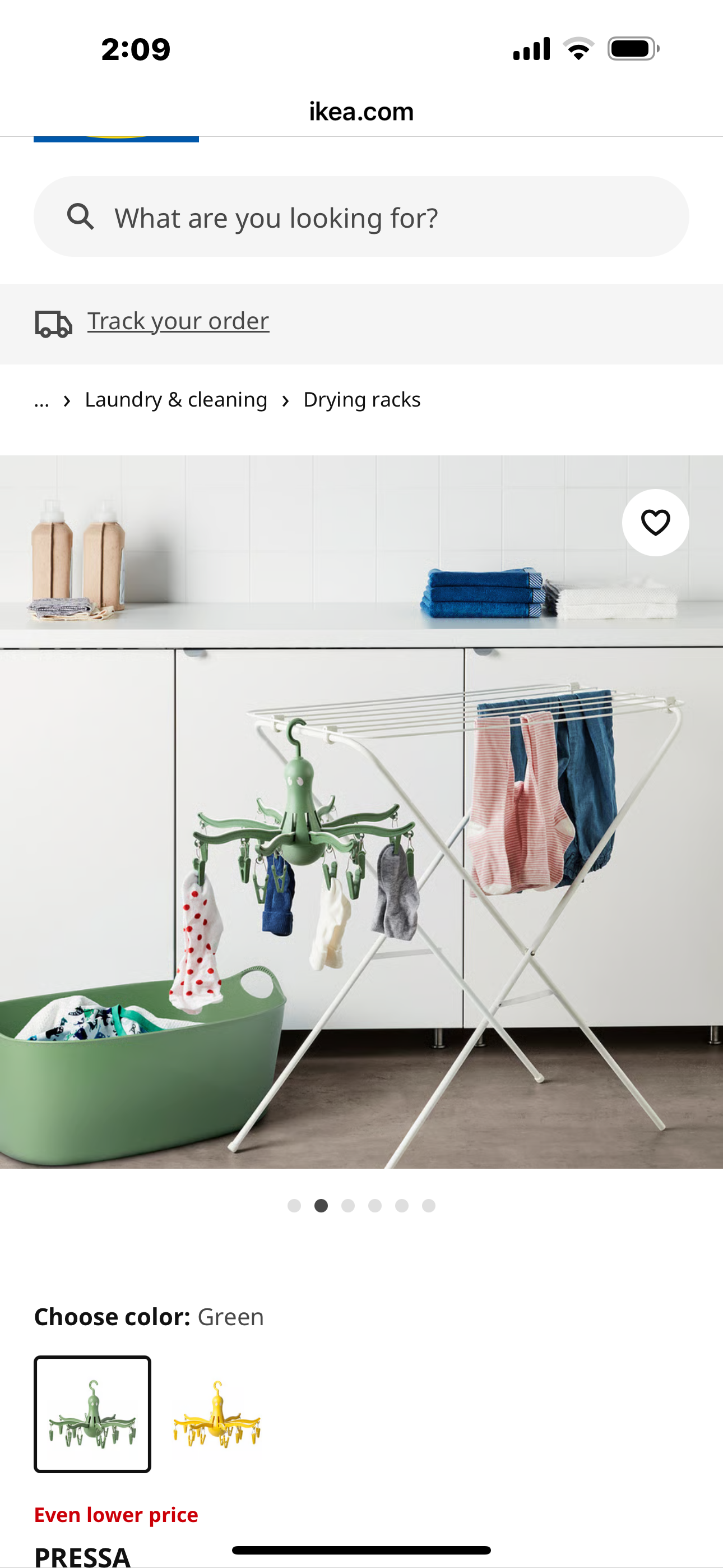 IKEA PRESSA Hanging dryer with 16 clothes clips, green)
