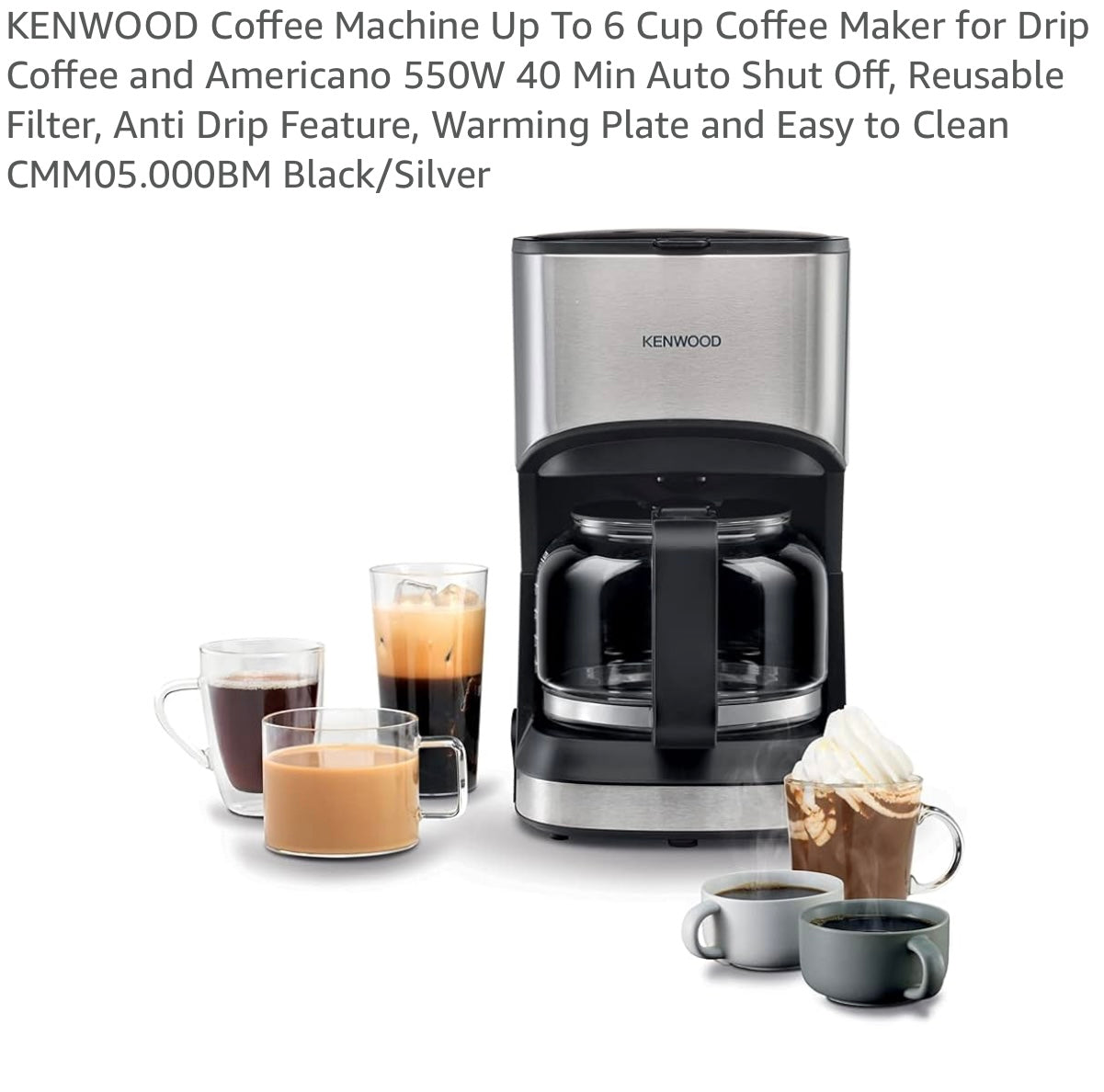 KENWOOD Coffee Machine 6-Cup Coffee Maker, Drip Coffee and Americano 550W
