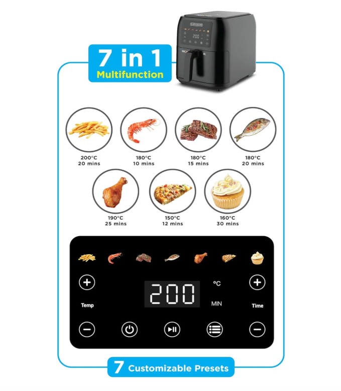 BLACK+DECKER Digital Air Fryer, 1700W, 8L Family-Sized Capacity