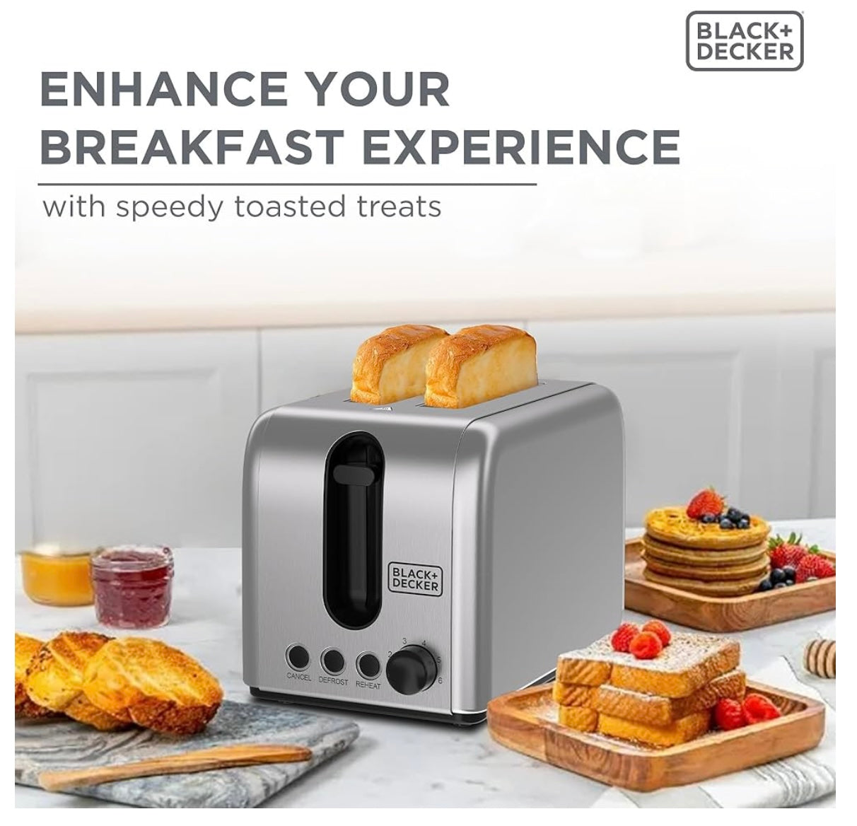 BLACK+DECKER Toaster, 2-Slice, 1050W, Stainless Steel