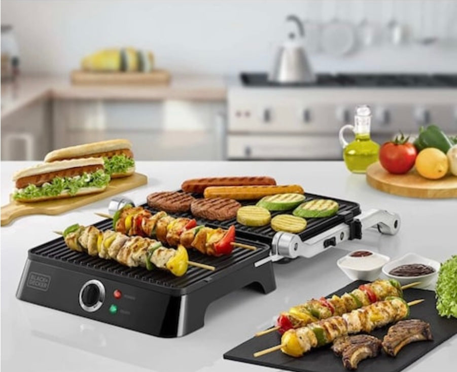 BLACK+DECKER Contact Grill CG1400-B5, 1400 W, Black, Fixed Plate