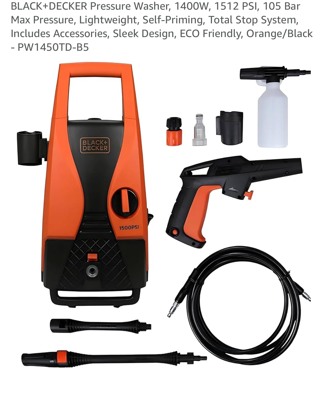 PRE-ORDER ITEM : BLACK+DECKER Pressure Washer, 1400W, 1512 PSI