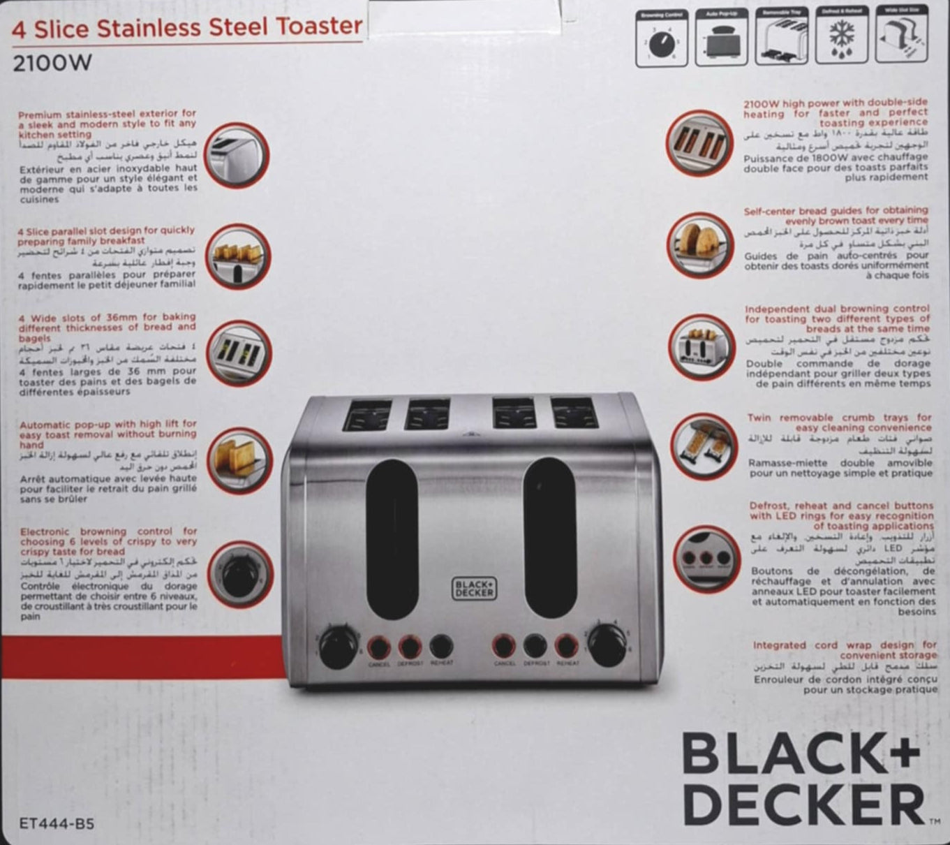 BLACK+DECKER 4-Slice Toaster, 2100W Double-Sided Heating