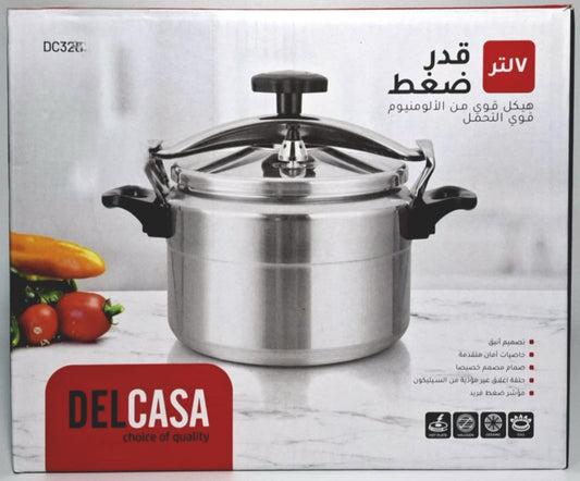 Delcasa Aluminum Pressure Cooker, 7 Liters Capacity, Silver