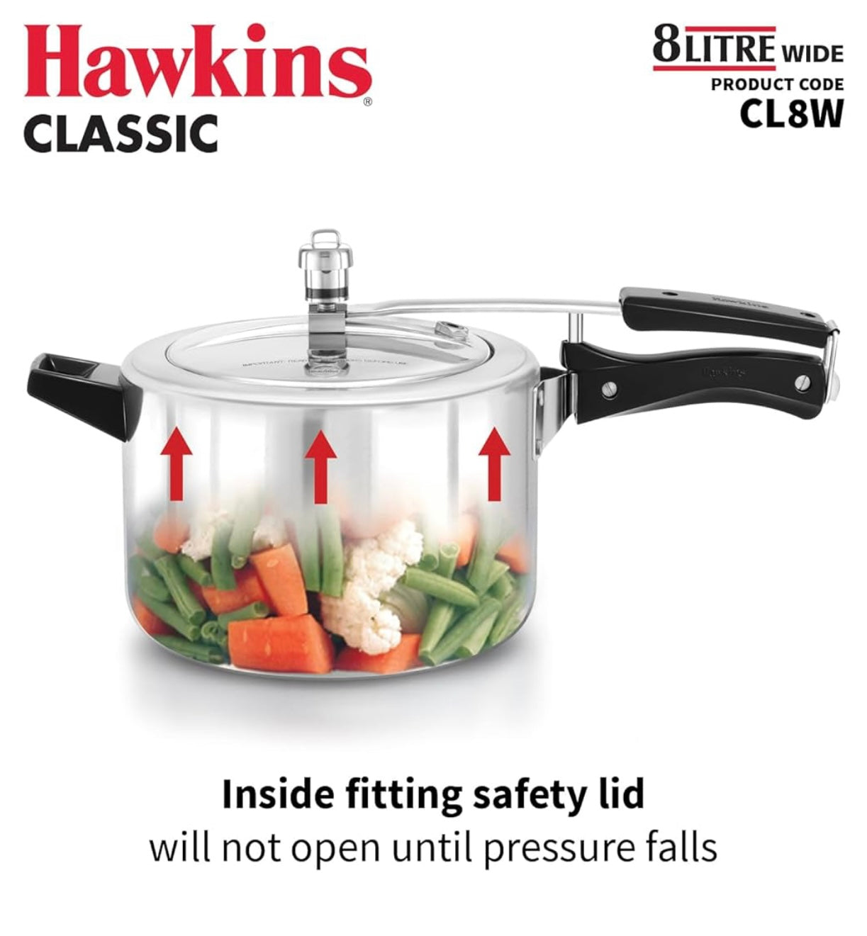 Hawkins Classic 8L Jumbo Pressure Cooker (Cl8W) Silver