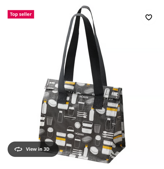 IKEA FLADDRIG Lunch bag, patterned gray, 25x16x27 cm (9 ¾x6 ¼x10 ¾ ")