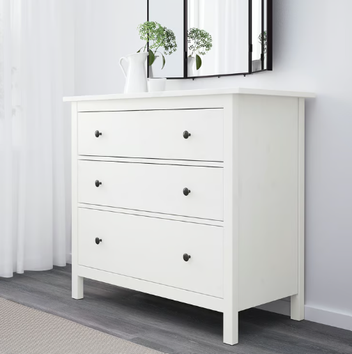 IKEA HEMNES Chest of 3 drawers, white stain, 108x96 cm