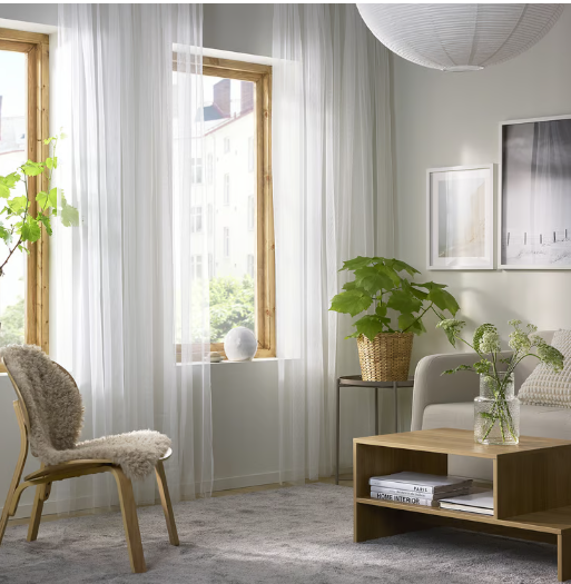 IKEA LILL Sheer curtains, 1 pair, white/with rod pocket, 300x300 cm