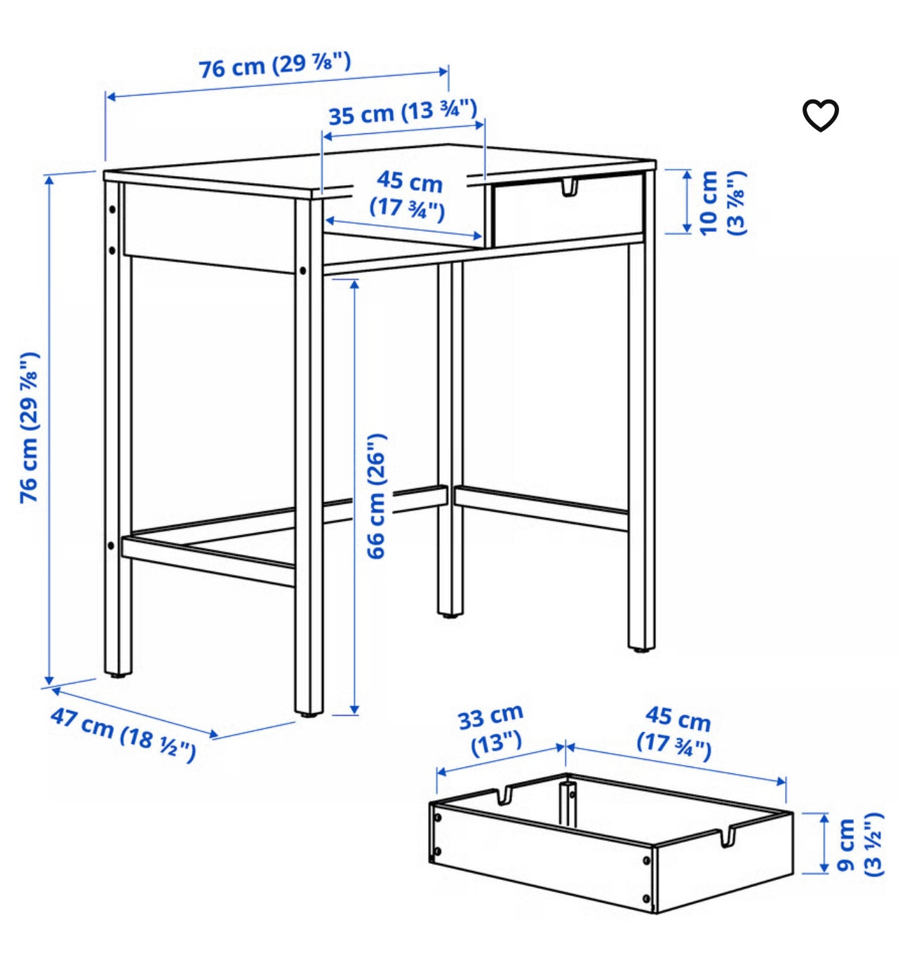 IKEA NORDKISA Dressing table, bamboo, 76x47 cm (29 7/8x18 1/2 ")