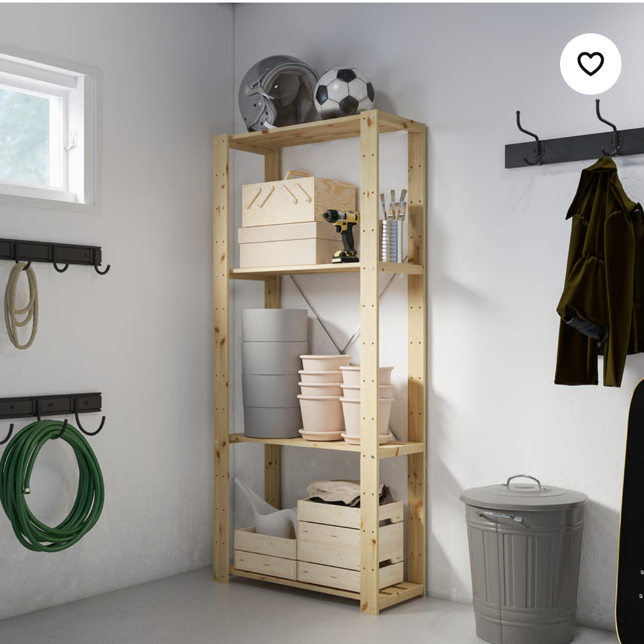 Wooden shelf in natural pine, 78x31x171 cm (small)
