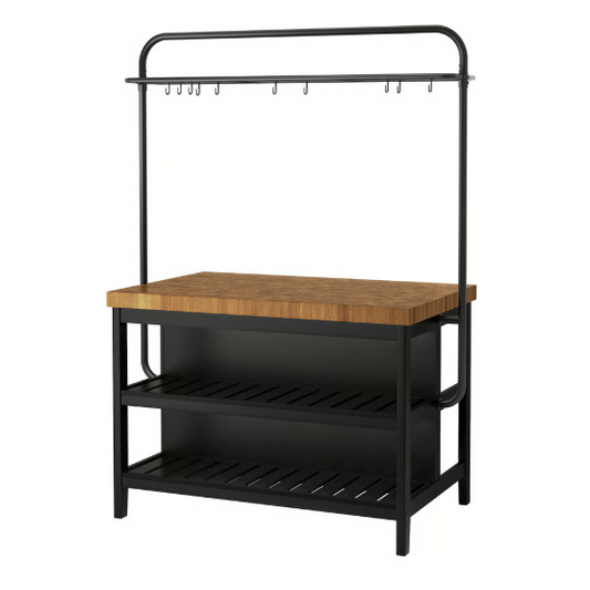 IKEA VADHOLMA Kitchen island with rack, black/oak, 126x79x193 cm