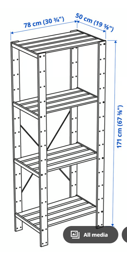 Wooden shelf in natural pine, 78x50x171 cm (medium)