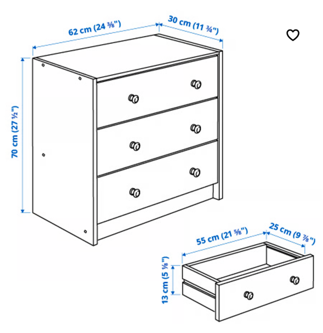 IKEA RAST 3-drawer chest, pine, 62x70 cm (24 3/8x27 1/2 ")